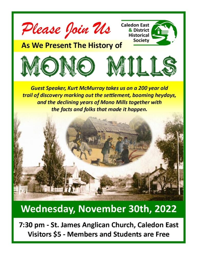 Caledon East & District Historical Society – History of Mono Mills