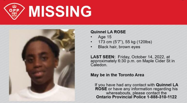 Caledon OPP is Concerned for the Safety of Missing 15-Year-Old Male