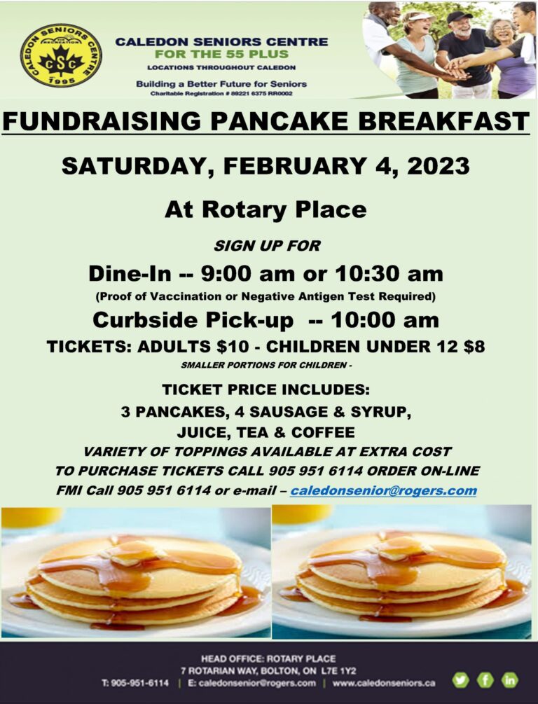 Caledon Seniors Centre – Fundraising Pancake Breakfast
