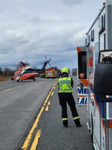OPP and helicopter at accident scene 