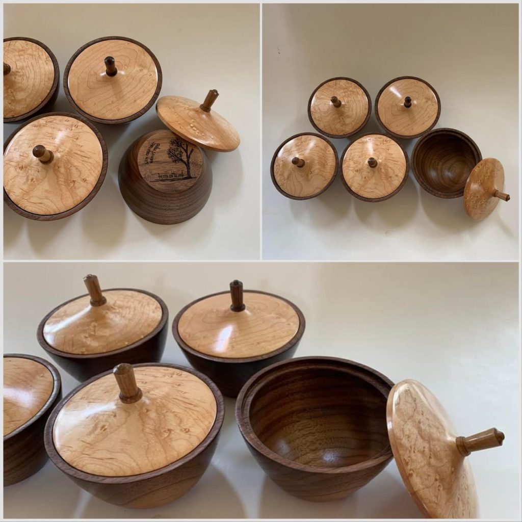 Wooden lidded boxes