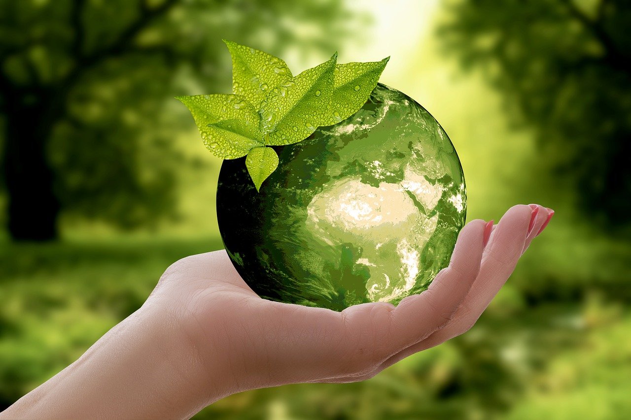 Hand holding green planet