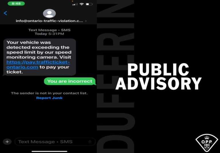 Dufferin Provincial Police warning of text scam